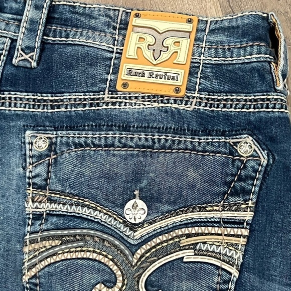 Rock Revival 42W 33L Tripp Straight Fit Distressed Western Cowboy Jeans Premium - Picture 14 of 15